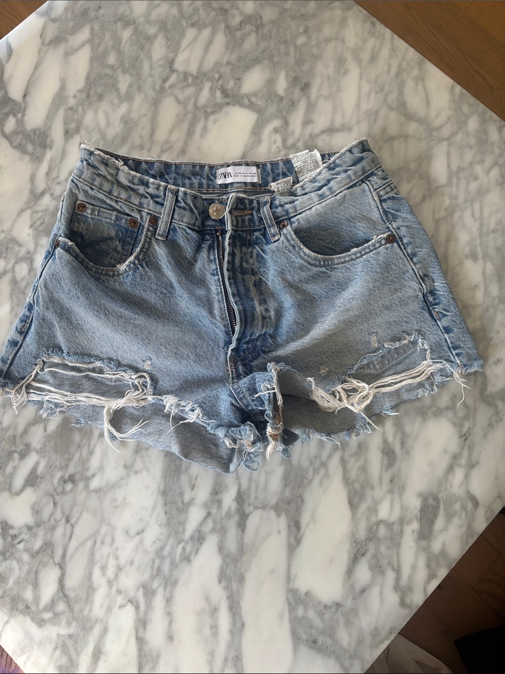 Zara Light Blue Distressed Denim Cutoff Shorts
